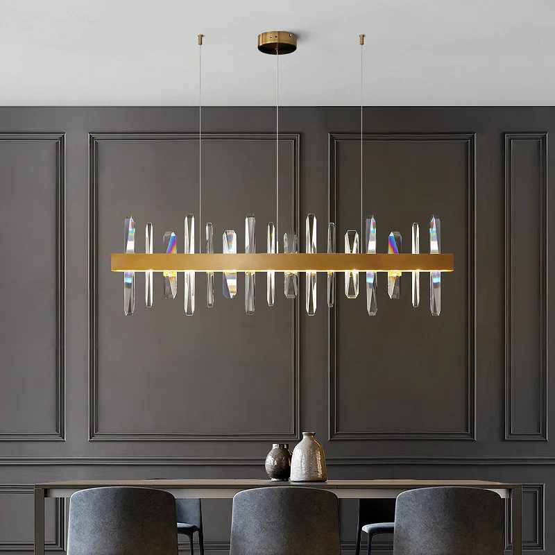 

Modern Crystal Chandelier For Dining Room Rectangle Gold Kitchen Lamp Led Home Decor Indoor Lighting Luxury Shiny Cristal Lustre