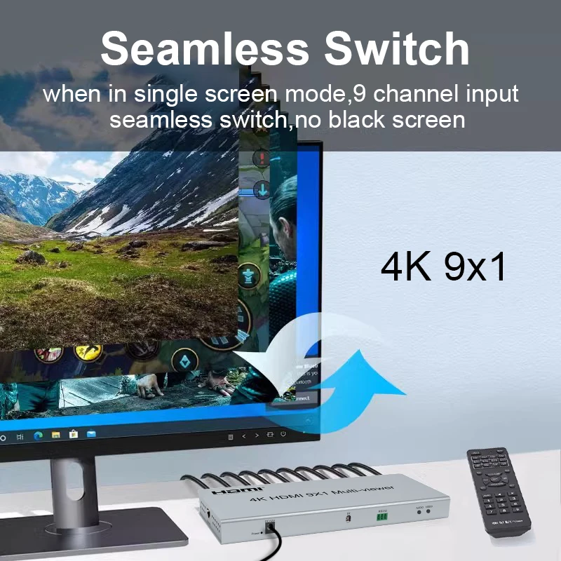 4K 9x1 HDMI 멀티뷰어 9포트 9채널 HDMI 입력을 1개의 TV 모니터 화면으로 분할하는 스크린 스플리터 9 in 1 아웃 심리스 스위치 HDMI 멀티뷰어