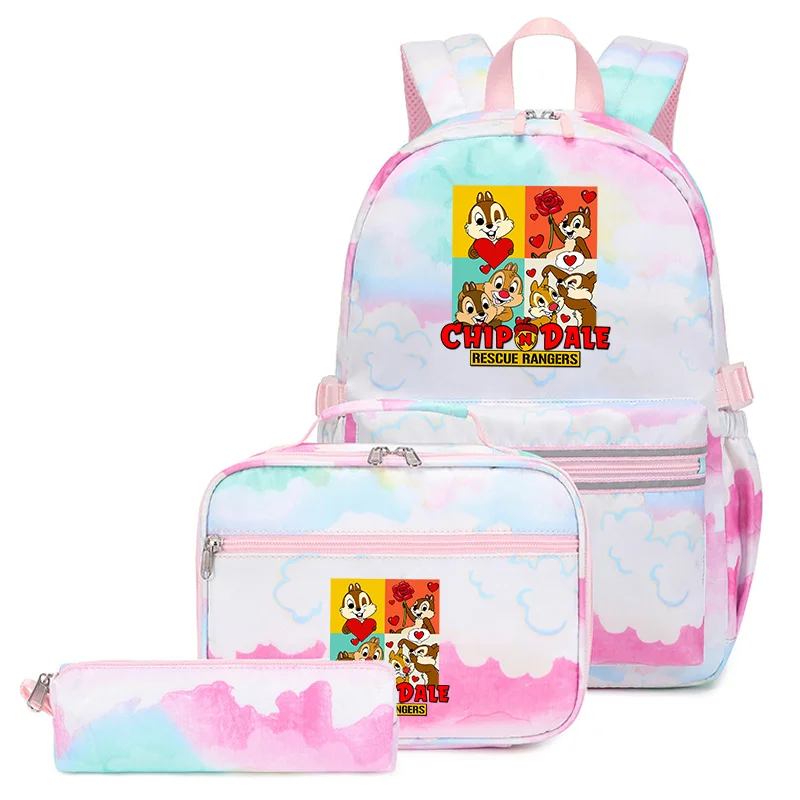 

3Pcs/Set Disney Cartoon Chip n Dale Backpack Colorful Bag Boys Girls School bags Teenager with Lunch Bag Travel Mochilas