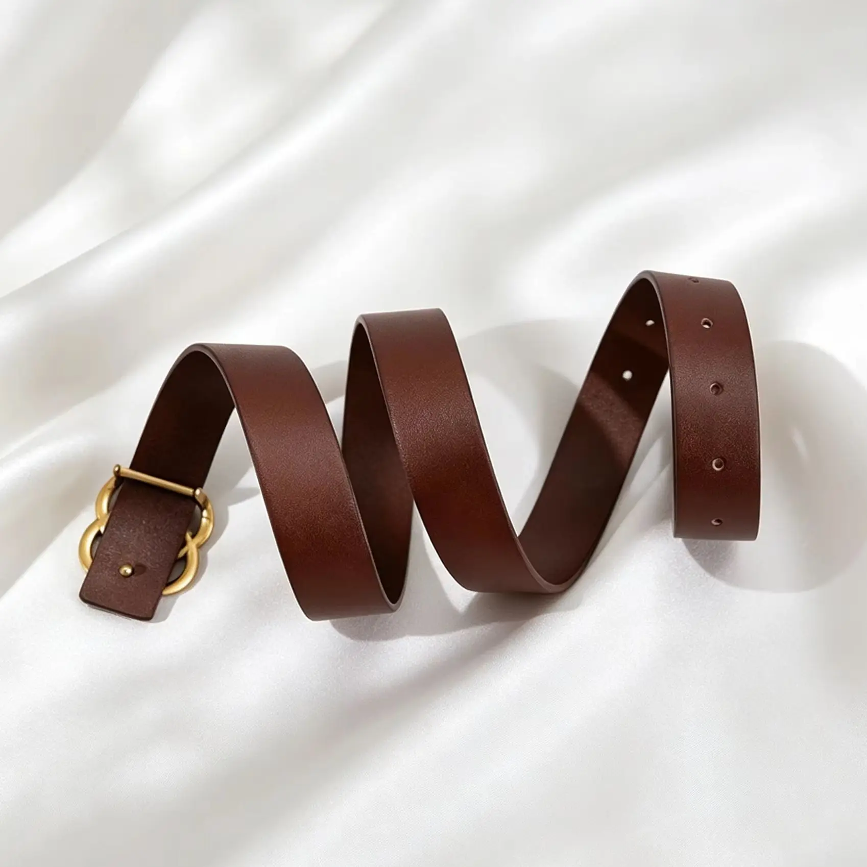 Vintage Style Suede Cowhide Belt with Retro Golden Buckle, 2.8cm Wide
