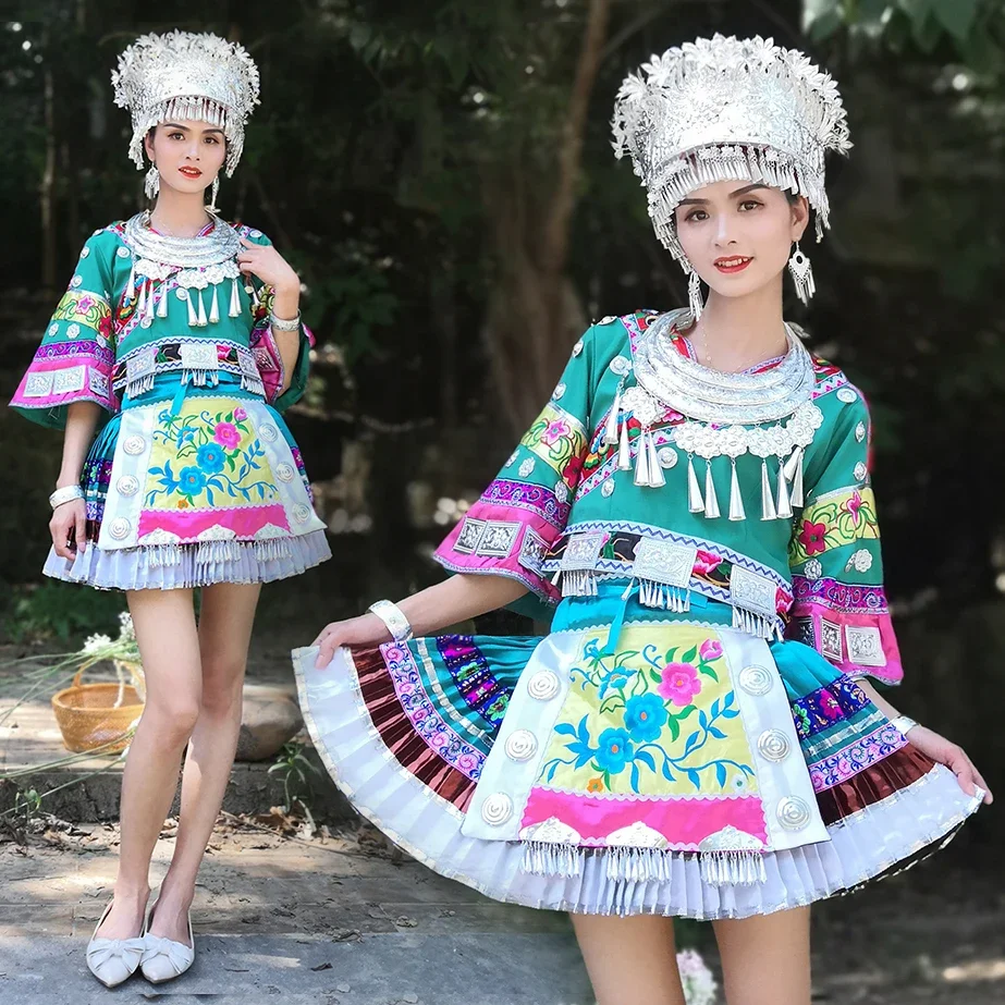 Miao Costume Guizhou Costume National Minority Tujia People Dance Headwear Traditional Chinese Dance