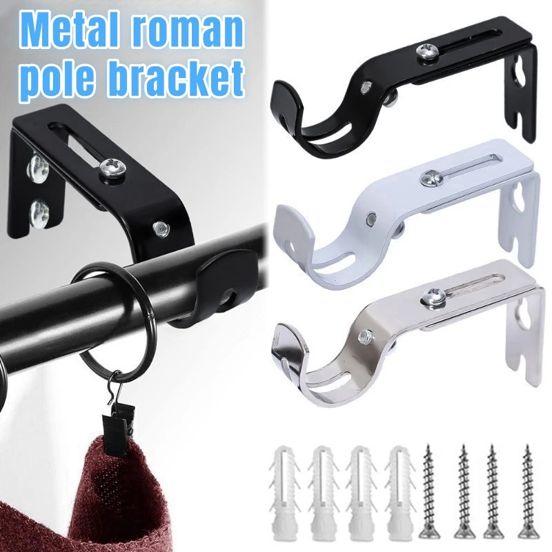 8PCS Upgraded No Drill Curtain Rod Brackets No Drilling Curtain Rod Holders Self Adhesive Curtain Rod Hooks Nail Free Adjustable Curtain Hangers Suita