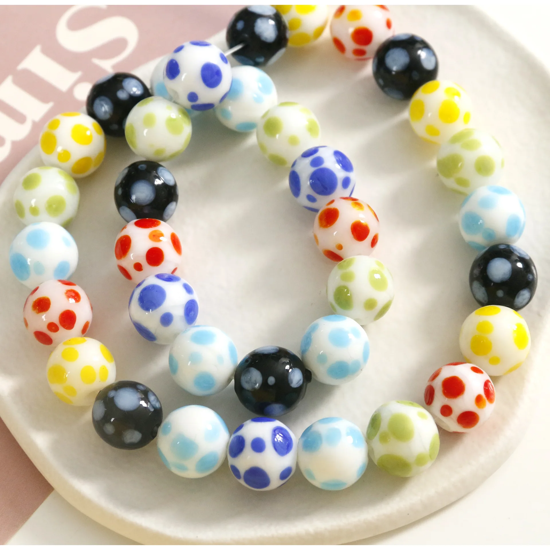 8mm Round Glass Beads Splatter Mix Lot Glass Beads for Jewelry