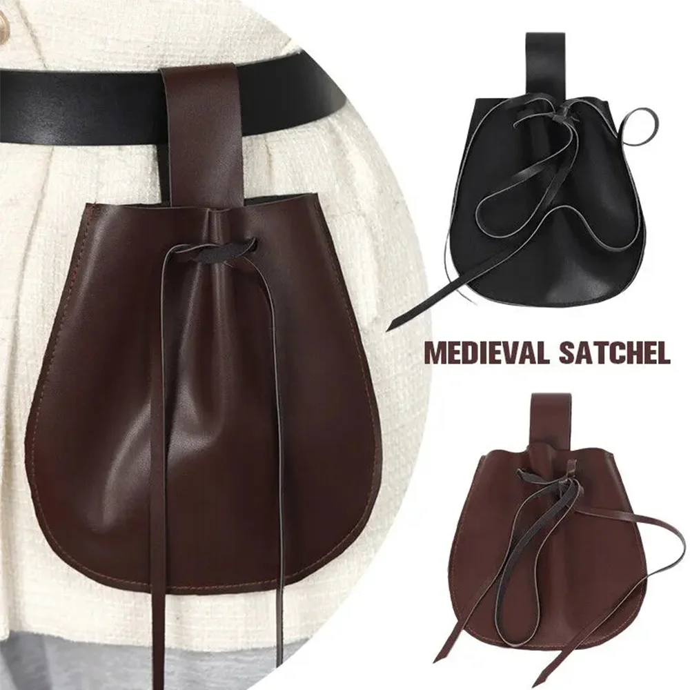 Mittelalterliche Retro-Ritter-Hüfttasche, Zubehör für Cosplay, Bühnenrequisiten, PU-Leder-Zugbeutel, Münzbörse, Kostüm-Accessoire – Detail 4