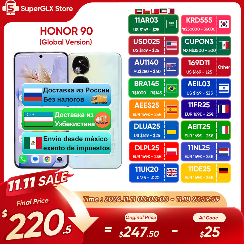 New Global Version HONOR 90 5G 200MP Ultra-Clear Camera Snapdragon 7 Gen 1 5000mAh Battery Life 66W Supercharger 120Hz Display