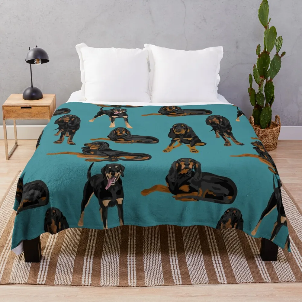 

Black and Tan Coonhounds on Teal Throw Blanket manga Luxury Throw anime Extra Large Throw Blankets