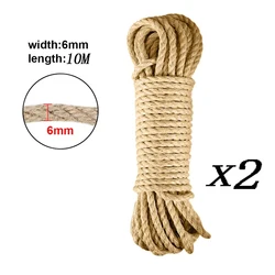 Natural Sisal Rope Cat Scratcher and Furniture Protector (6mm-Jute(10m)2PCS)