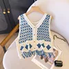 Knitted Vest Women  Spring Summer New Ethnic Style Diamond Plaid Sleeveless Seaside Vacation Hollowed Out Camisole Coats 1