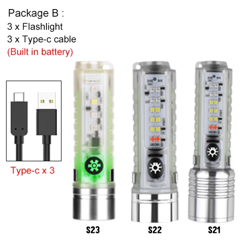 

Asafee S21 EDC Mini Flashlight 500LM 30W LED 600M Range Telescopic Zoom UV Light SOS Torch Rechargeable Handlamp Keychain