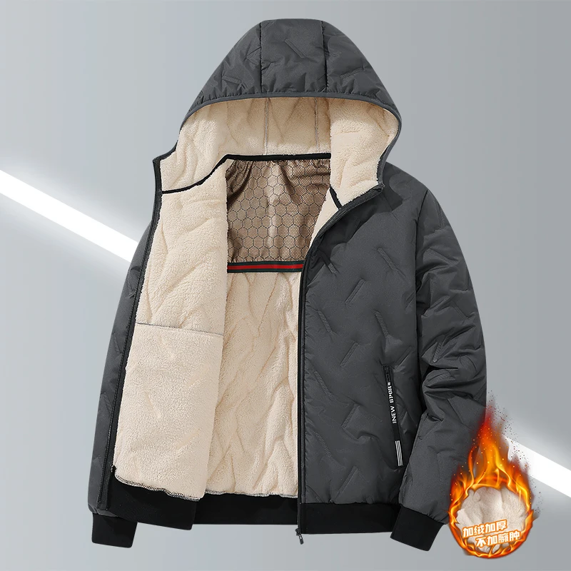 Winter Men's Jacket New Autumn Fleece-lined Thickened Fashion Warm Casual Hooded Coat Solid Color Outdoor Top M-5XL