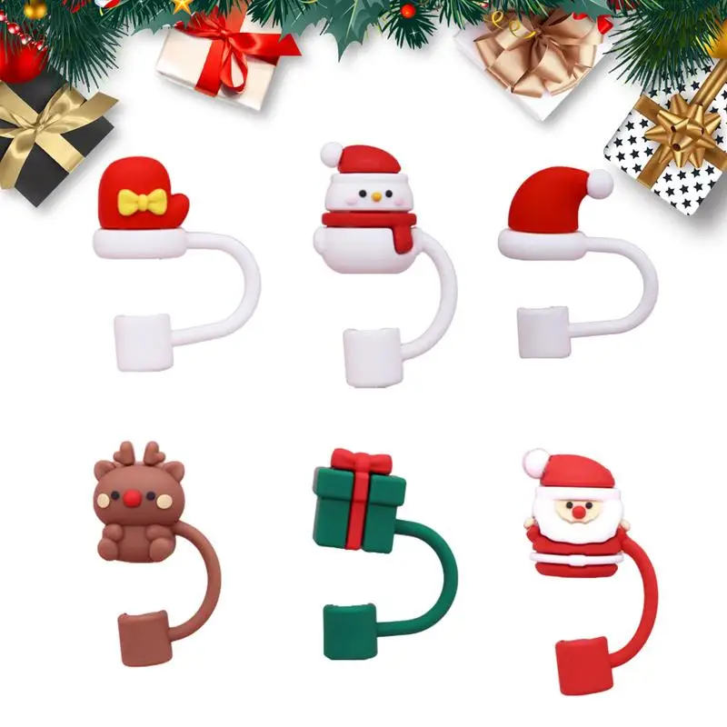 

Silicone Reusable Straw Covers Christmas-theme Cute Straw Tips Topper Reusable Straw Tips Cover Silicone Reusable Straw Covers