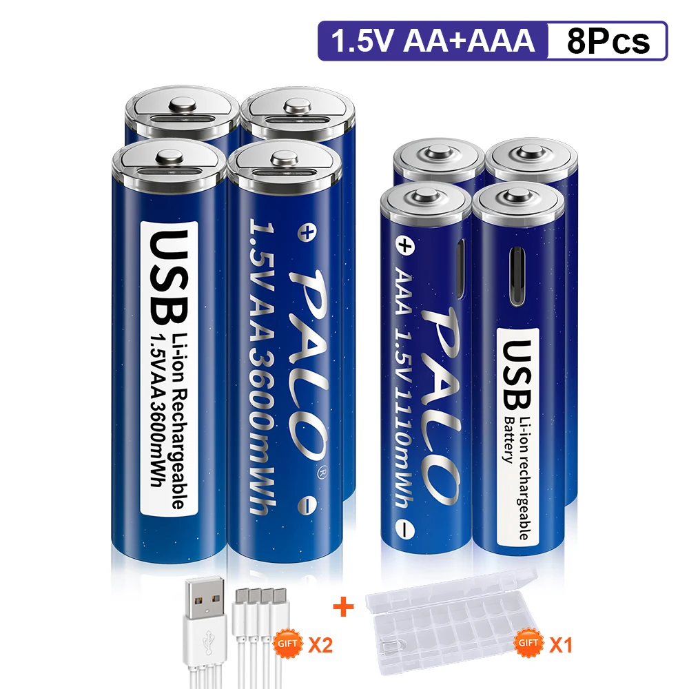 Aaa Usb Bateria de Lítio Recarregável 1.5v 3600mwh Baterias para Controle Remoto Mouse Brinquedo Cabo tipo c aa e
