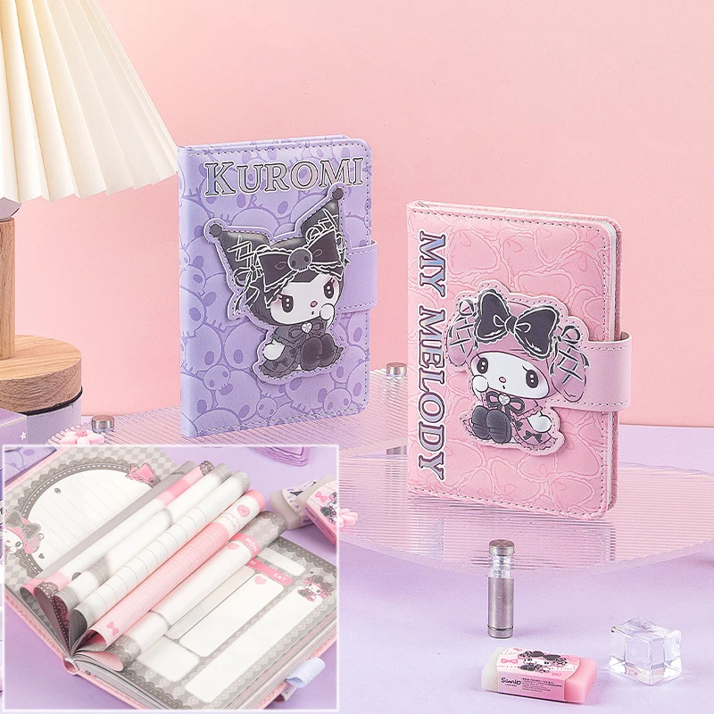 

A6 Pu Sanrio My Melody Kuromi Anime Figure Notebook Journal Account Coloring Page Magnetic Buckle Office School Supplies Gift