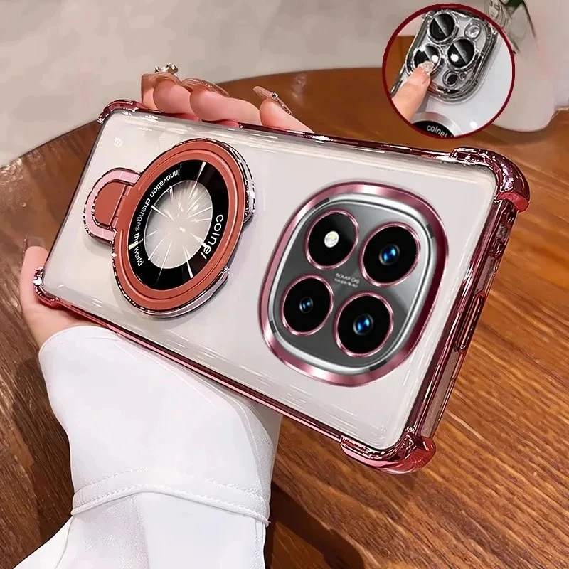 Luxury Glossy Plating Edge Magnetic Bracket Shockproof Case with Airbag Protection