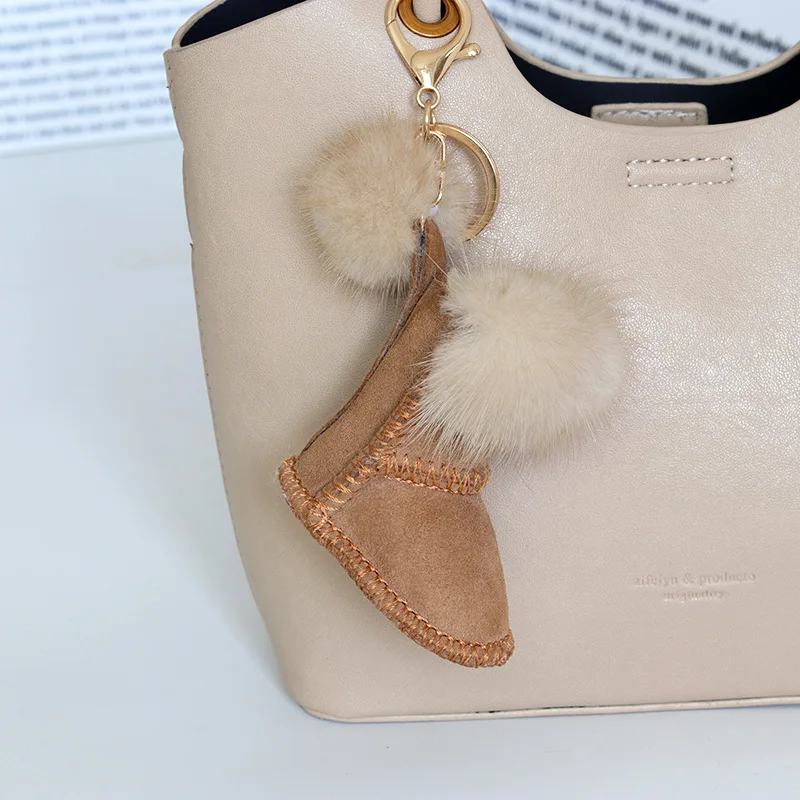 Niedliche Pelz-Schlüsselanhänger, handgenähte Leder-Schlüsselanhänger für Taschenanhänger, Autoschlüssel, modisch, für Frauen, Paare, Festival, Geschenk, Schlüsselanhänger, Zubehör – Detail 4