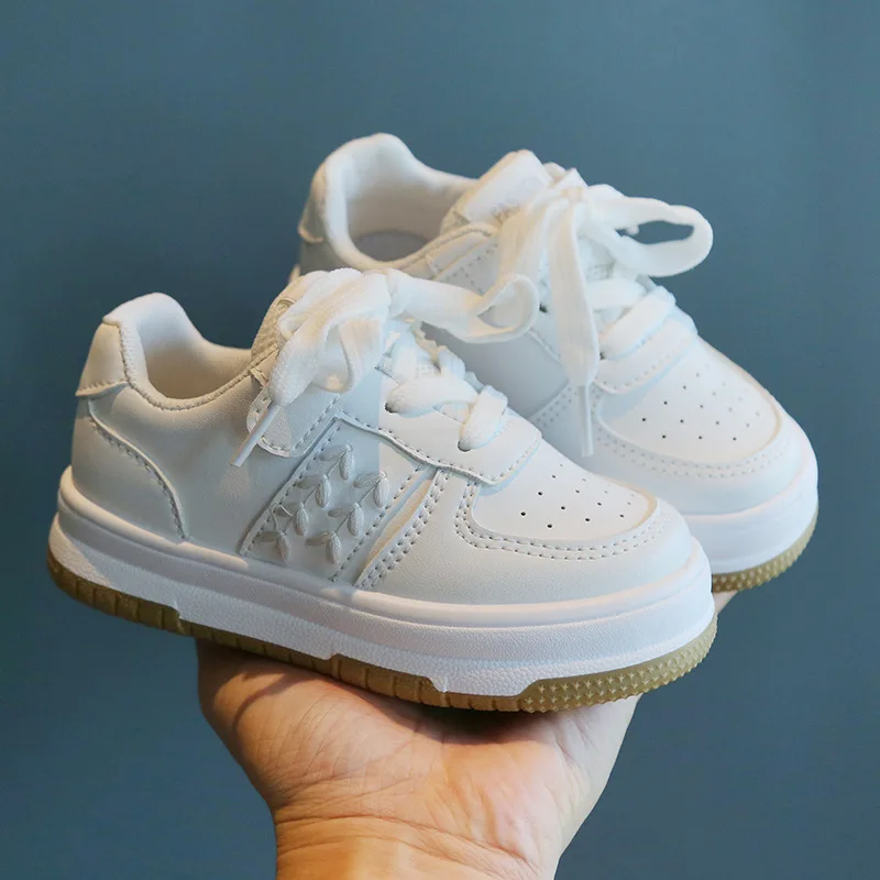 

Autumn Girls' Lightweight Anti slip Sports Shoes Children's Front Lace up Solid Color Breathable Soft Sole Sports White Shoes