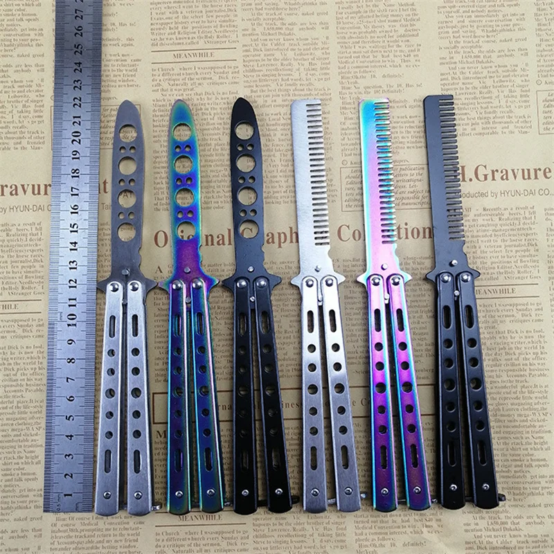 

Portable Butterfly Training Knife Foldable CSGO Balisong Trainer Pocket Flail Knife Uncut Blade Butterfly Comb For Training Tool