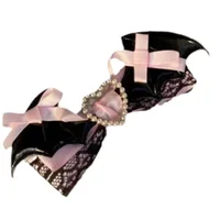 Lolita hair accessory Black Pink lace bow clip sweet girl hairpin ﻿ 5
