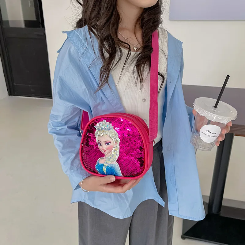 Anime Frozen Children's Bag Girls Bag Disney Princess Elsa Sequins Personality Children's Casual One Shoulder Bag Messenger Bag 5