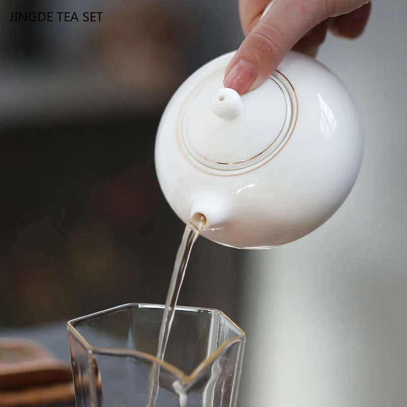 210ml Dehua Sheep Fat Jade White Porcelain Teapot Home Ceramic Tea Infuser Custom Filter Xishi Beauty Kettle Chinese Tea Set