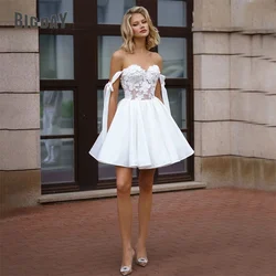 Elegant Short Wedding Dresses A-Line Lace Sweetheart Off The Shoulder Satin Open Back Bridal Gown Above Knee Vestidos De Noiva
