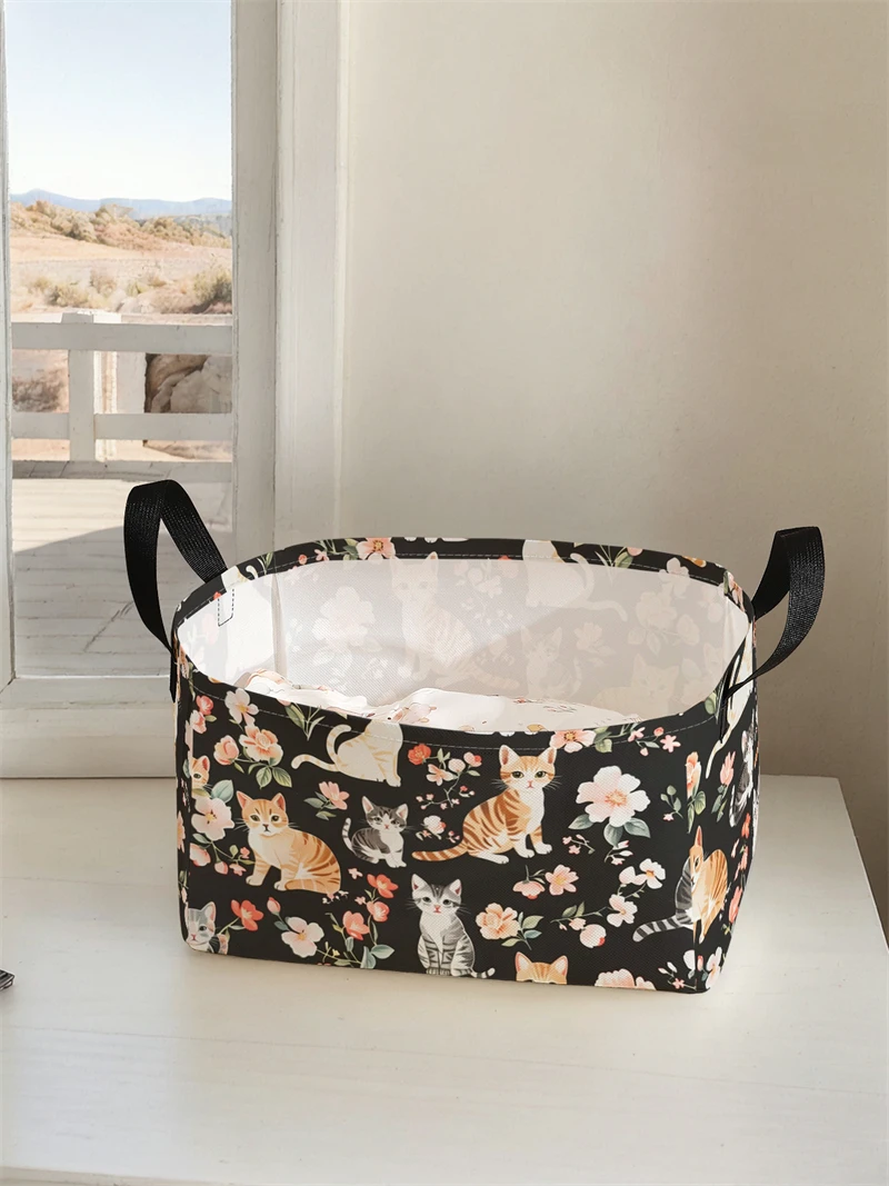 Storage box, underwear, socks, baby toys, storage basket with handle, simple printed decorative storage basket