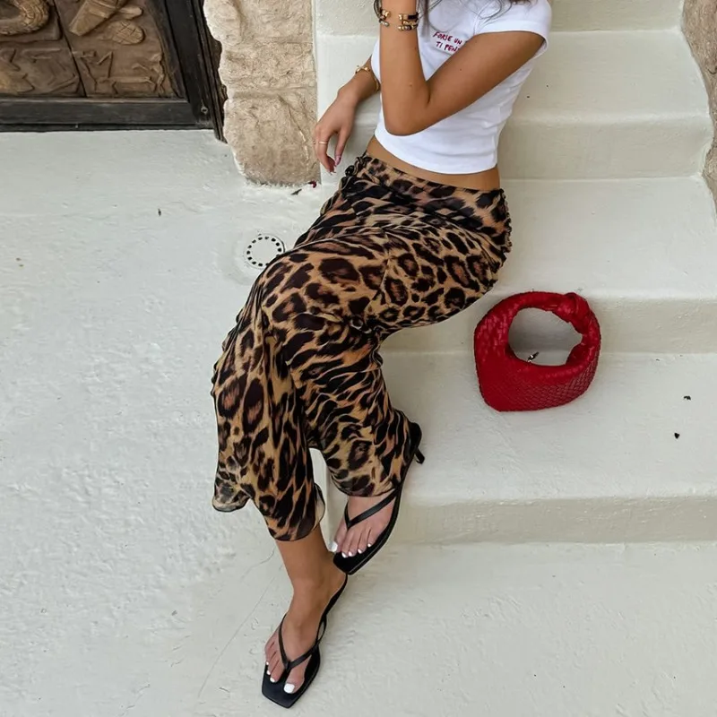 Leopard Print Skirt for Women Fashion Sexy Hip Package Slim Long Skirts Summer Elegant Vintage Party Bodycon Skirts Streetwear