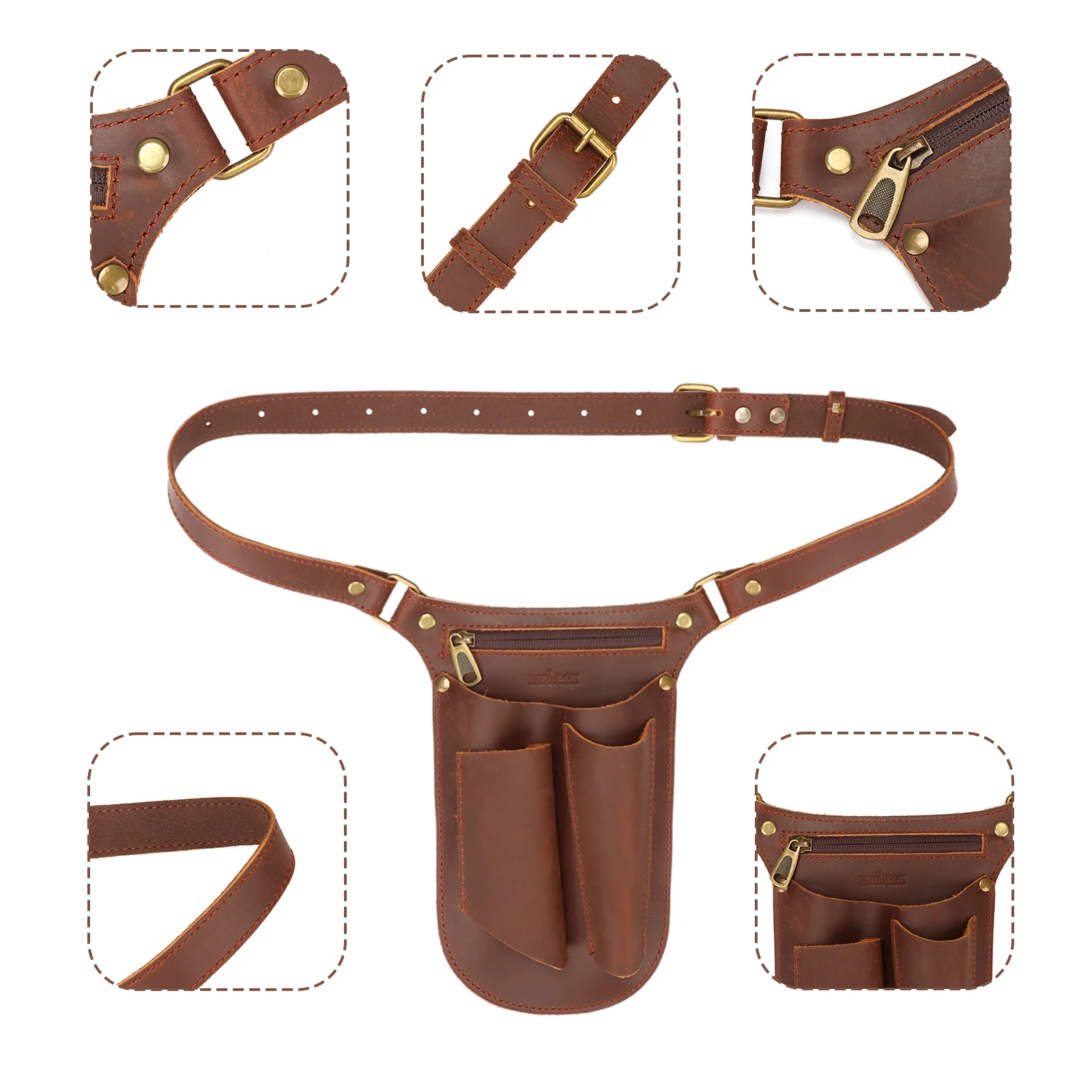 Tourbon Leather Gardener Carry Pouch Florists Tool Belt Bag Gardener Holster Carpenter Holster 4 Pockets Adjustable Brown