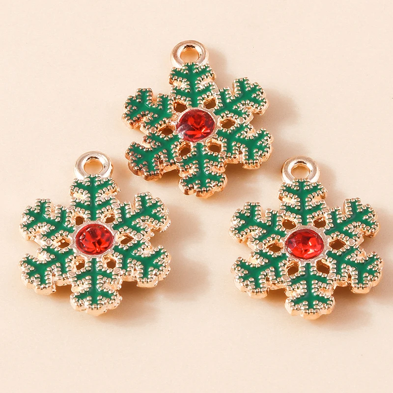 Leslie 10 Stück/Set 18*22mm Emaille-Schneeflocken-Anhänger für Ohrringe und Armbänder, Kristall-Weihnachtsanhänger, DIY-Schmuckzubehör – Detail 5
