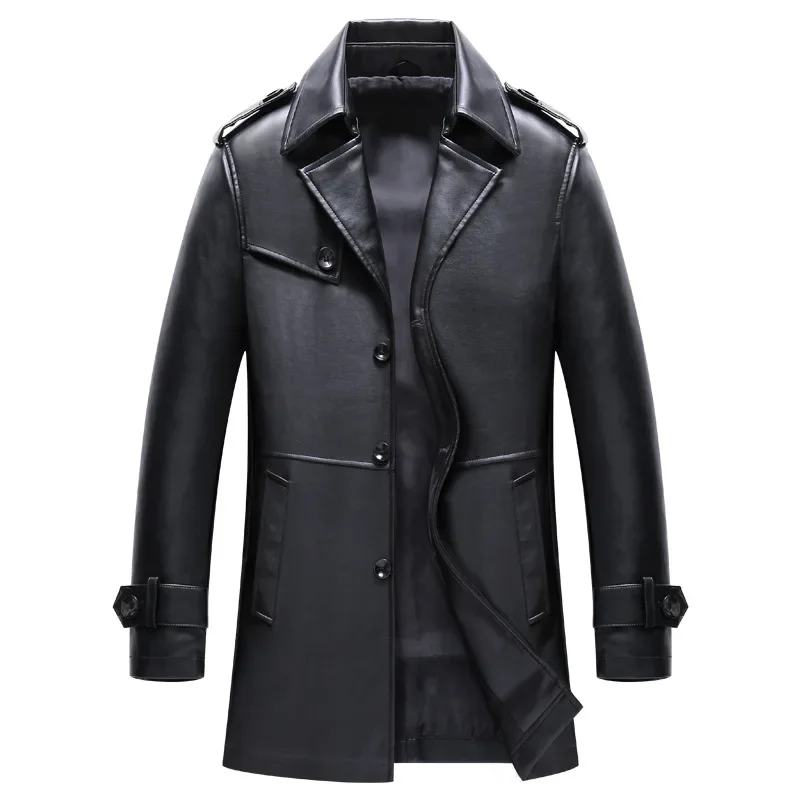 

2023 New Fashion Men's Lapel Youth Handsome Mid Length Leather Shirt
