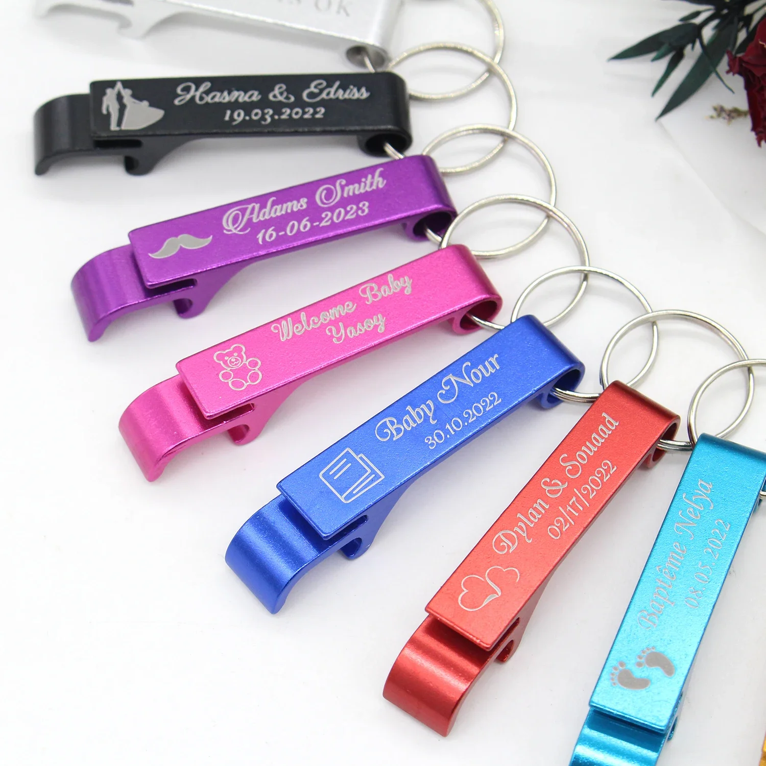 Personalized Bottle Opener Key Chain 10/30/50/100pcs Engraved Wedding Favors Brewery Hotel Restaurant Party Private Gift