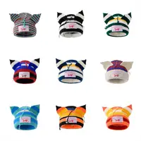 Шапка в полоску, нишевой дизайн, персонализированная вязаная шерстяная шапка с кошачьими и свиными ушками, милая Теплая Зимняя Шапка-бини — изображение 2