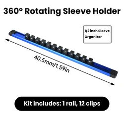 Heavy Duty Magnetic Socket Holder Organizer - Aluminum Alloy Tool Storage Rack (Blue 1 - 2 Inch)