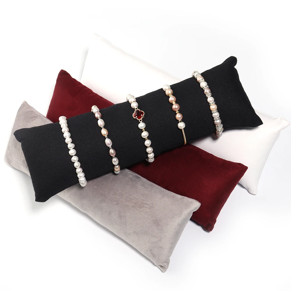 Jewelry Pillow Stand Velvet PU Leather Holder Organizer Bracelet Case Bangle Anklet Watch Display Photography Prop Wholesale images - 6