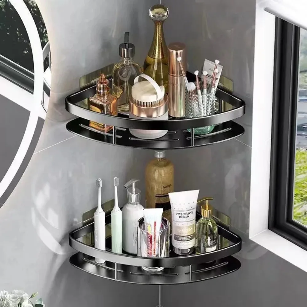 Bathroom Shelf Aluminum Alloy Shampoo Rack Makeup Storage Organizer Shower Shelf Bathroom Accessories No Drill Wall Corner Shelf 2