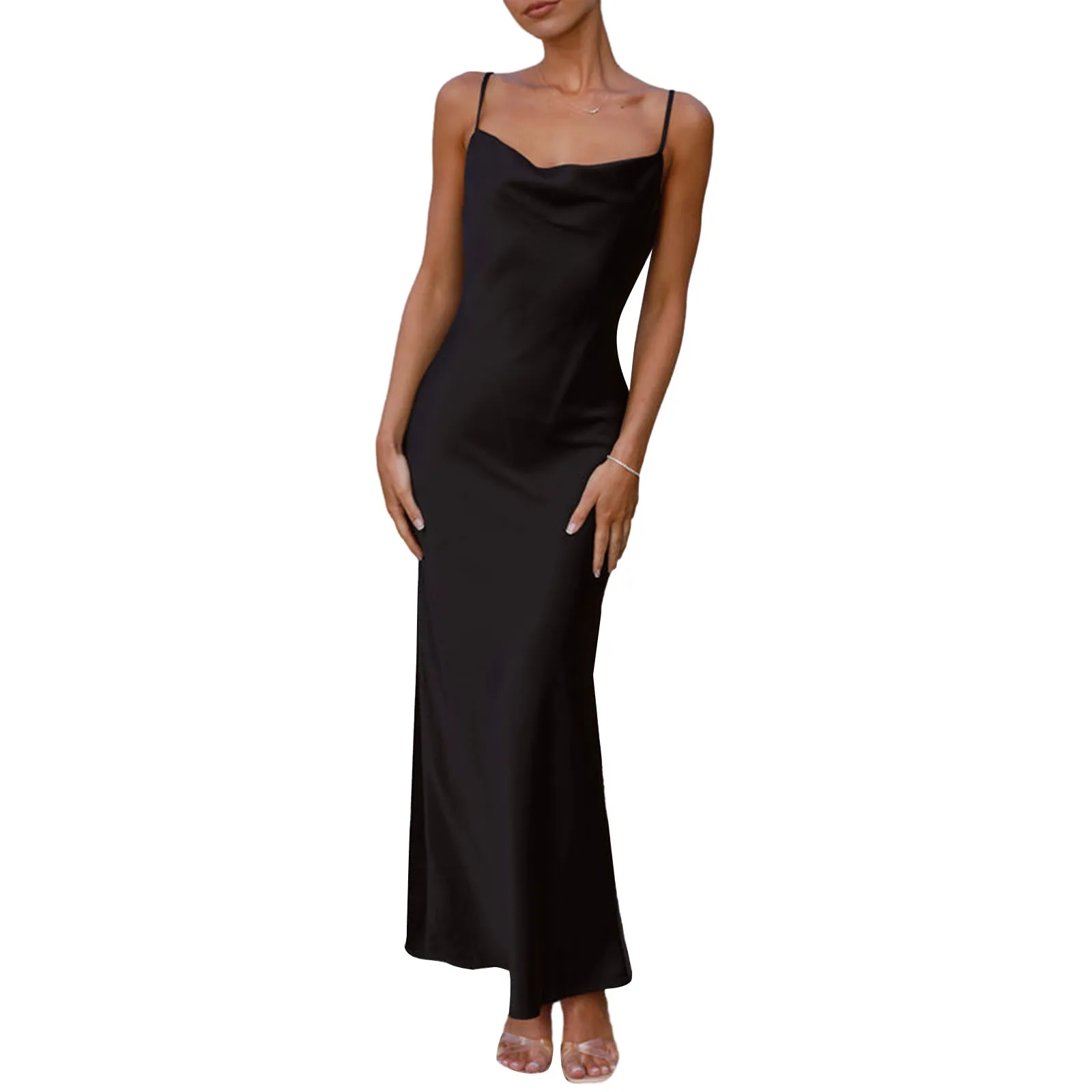 Women Bodycon Long Dress Spaghetti Strap Cowl Neck Sleeveless Dress Summer Backless Cami Dress Hot Sale 2025