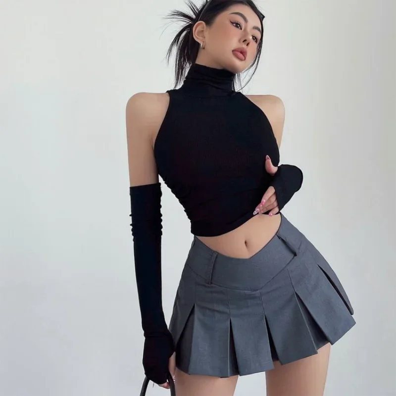2025 New Spicy Girls Y2k Tops Oversleeve Sexy Turtleneck Tank Top for Women's Slim Fit Short tshirt Skinny Streetwear Crop Top