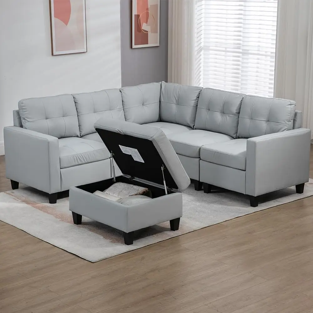 

Living Room Furniture Set,L-Shaped, Modular Sectional Sofa with Left & Right Arm, Corner Chair, Ottomans Table,Extra Wide Chaise