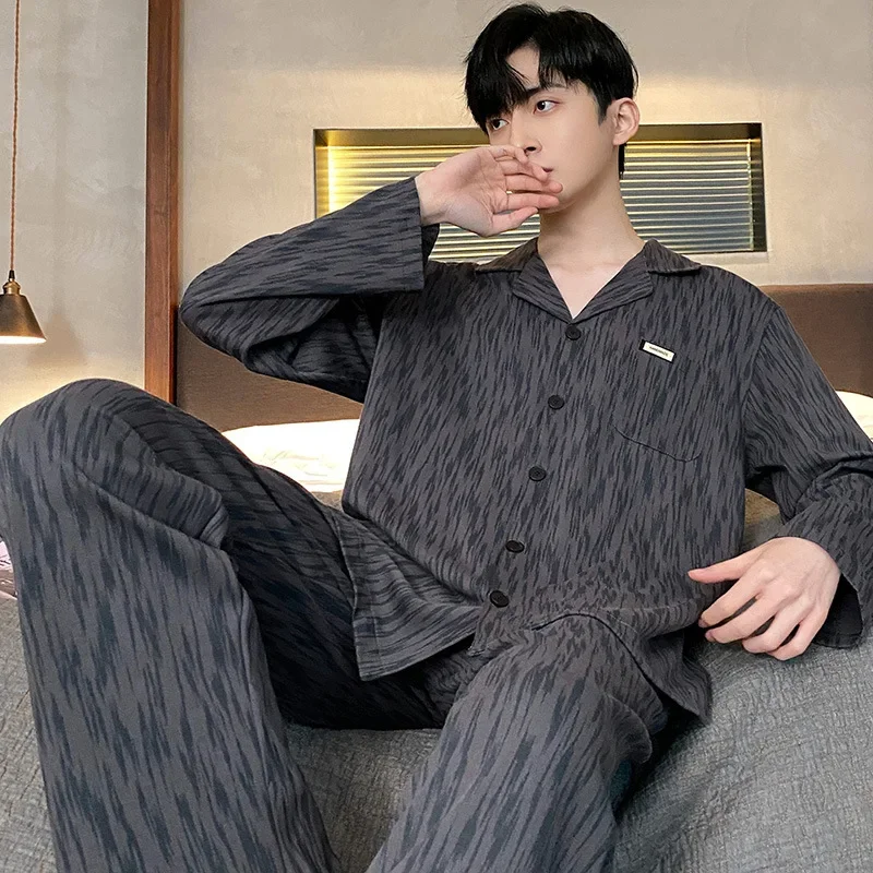 Yilufeng Men's Sleepwear Spring Autumn Long Sleeve Cartoon Thin Style Home Clothes Suit For Teenagers And Adults
