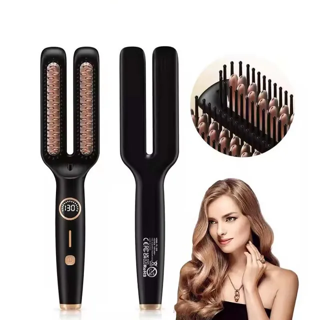 Brosse à lisser électrique Anti-frisottis, peigne chaud, une étape 2 en 1, brosse à lisser en céramique avec affichage numérique Lcd 1