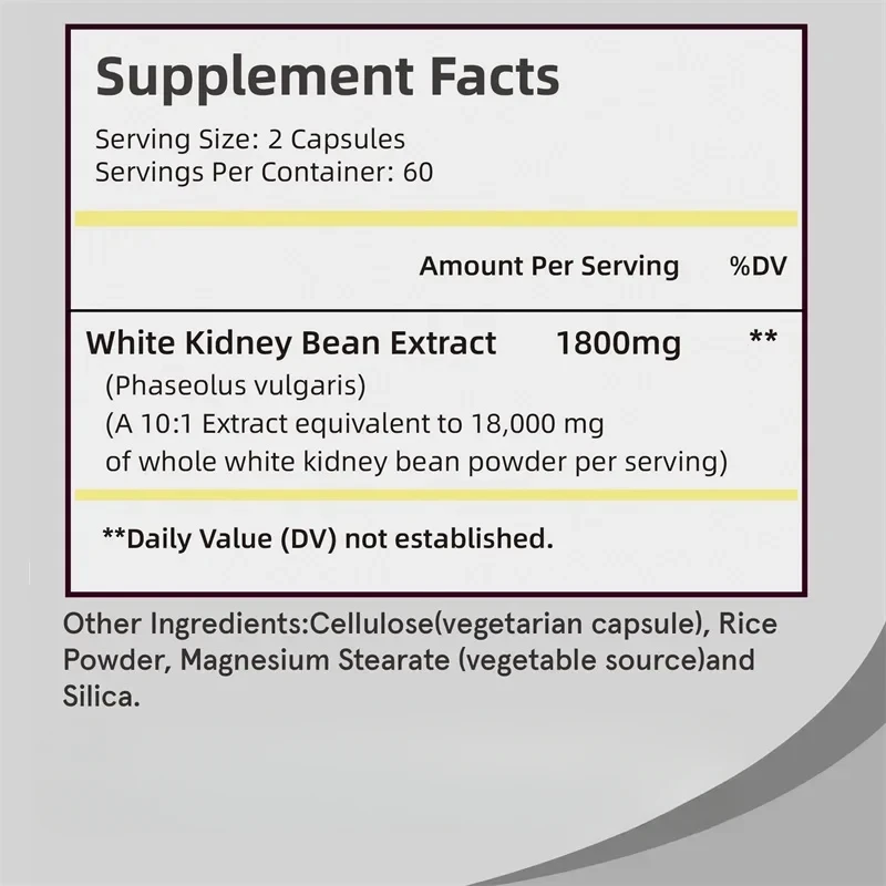 White Kidney Bean-Appetite Suppressant and Metabolism Booster Fat Reducer & Bloating Relief Vegan Non-GMO