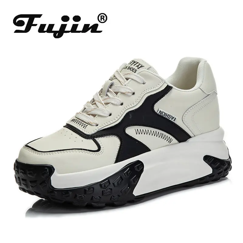 

Fujin 7.5cm Cow Genuine Leather Platform Wedge High Brand Chunky Sneaker Casual Comfy Breathable Spring Autumn Mixed Color Shoes