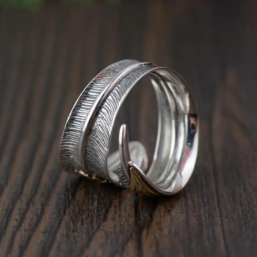 Real Pure 925 Sterling Silver Feather Ring Women Butterfly Vintage Simple Personality Design silver ring,silver rings