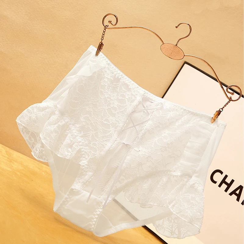 Large size high-waisted ladies underwear with sexy lace design package hip breathable quick drying pure cotton crotch suitable f