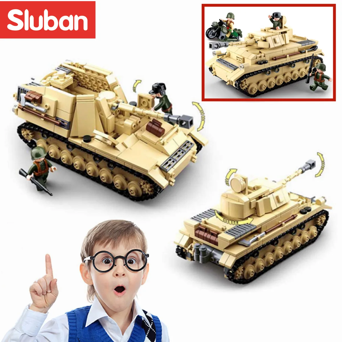 Sluban Building Block Toys WW2 Army M5 Stuart Tank 344PCS Bricks B0856  Military Construction Compatbile With Leading Brands