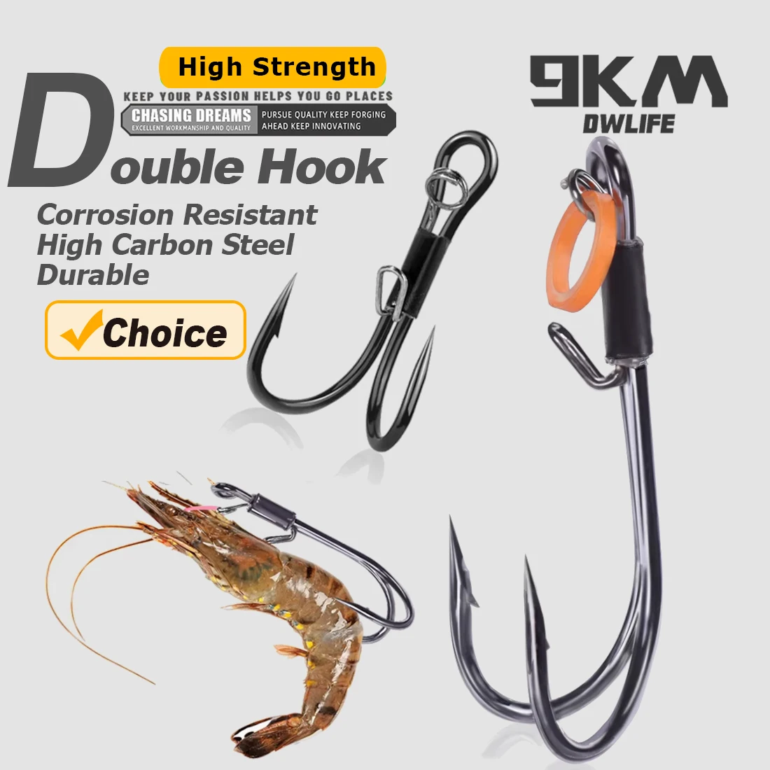 Hameçons double pour vifs crevettes 9KM, 10 à 15 pièces, résistants à la corrosion eau douce