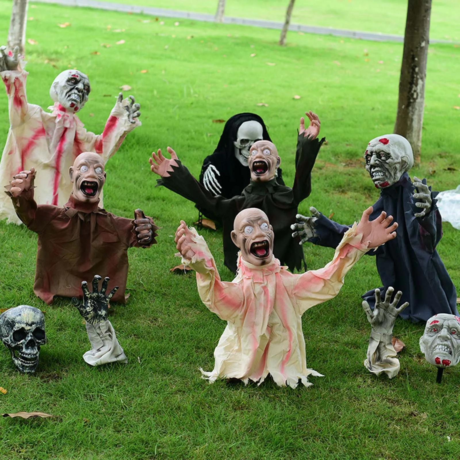 Creepy Zombie Lawn Stake Swing Ghost Outdoor Prop Horror Theme Party Favors Scary Doll Voice Control Halloween Horror Decoration