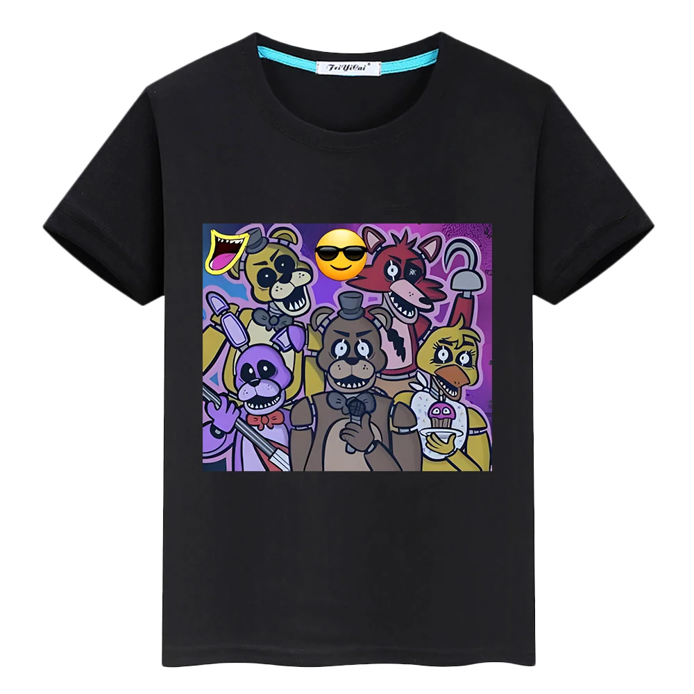

Bear Rabbit Game Kawaii Short boy Tops y2k one piece FNAF Print Summer Casual 100%Cotton T-shirt anime Tees kids clothes girls