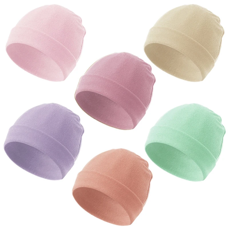 0-6M Newborn Hospital Hat Baby Beanies Cap Solid Color Infant Cotton Hats Autumn Winter Windproof Headwear Infant Shower Gift 4