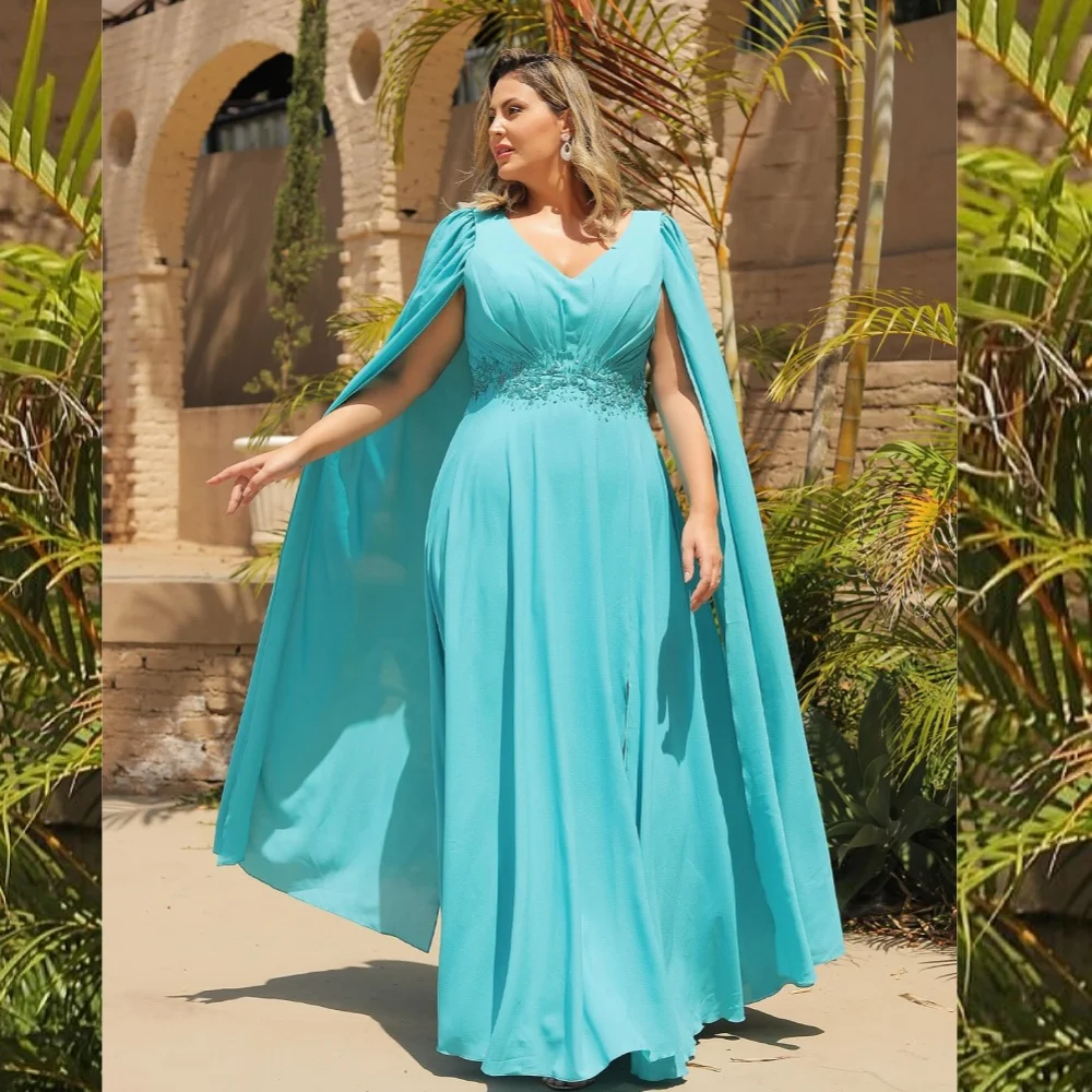 

Ball Dress Evening Saudi Arabia Chiffon Applique Draped Pleat Clubbing A-line V-Neck Bespoke Occasion Gown Long Dresses